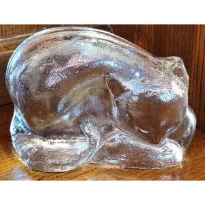 Scandinavian Style Clear Textured Solid Glass Sleeping Cat Paperweight Doorstop